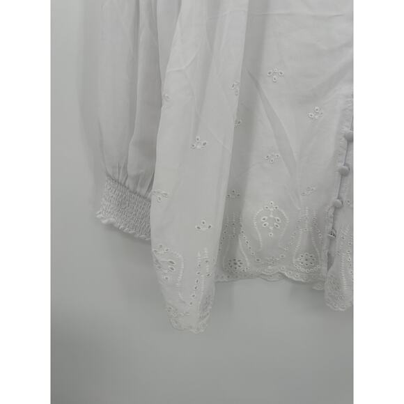 Torrid Chiffon Smocked Collar Eyelet Embroidered Blouse White NWT Sheer Boho - Picture 4 of 11